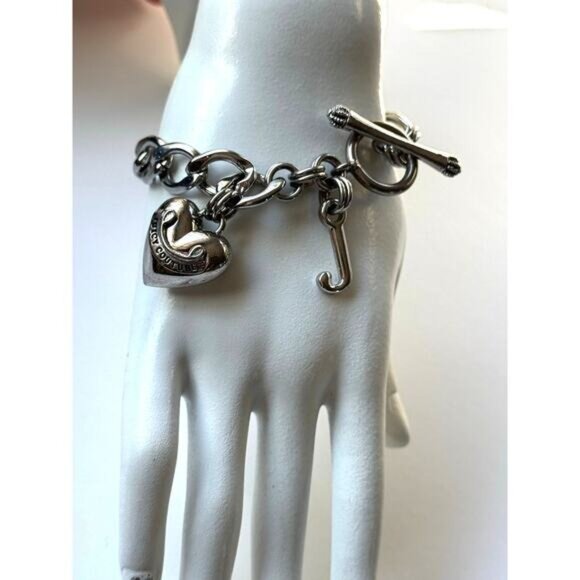 ✨ Vintage Juicy Couture Silver Tone Puff Heart Chunky Chain Link Bracelet - Picture 4 of 5